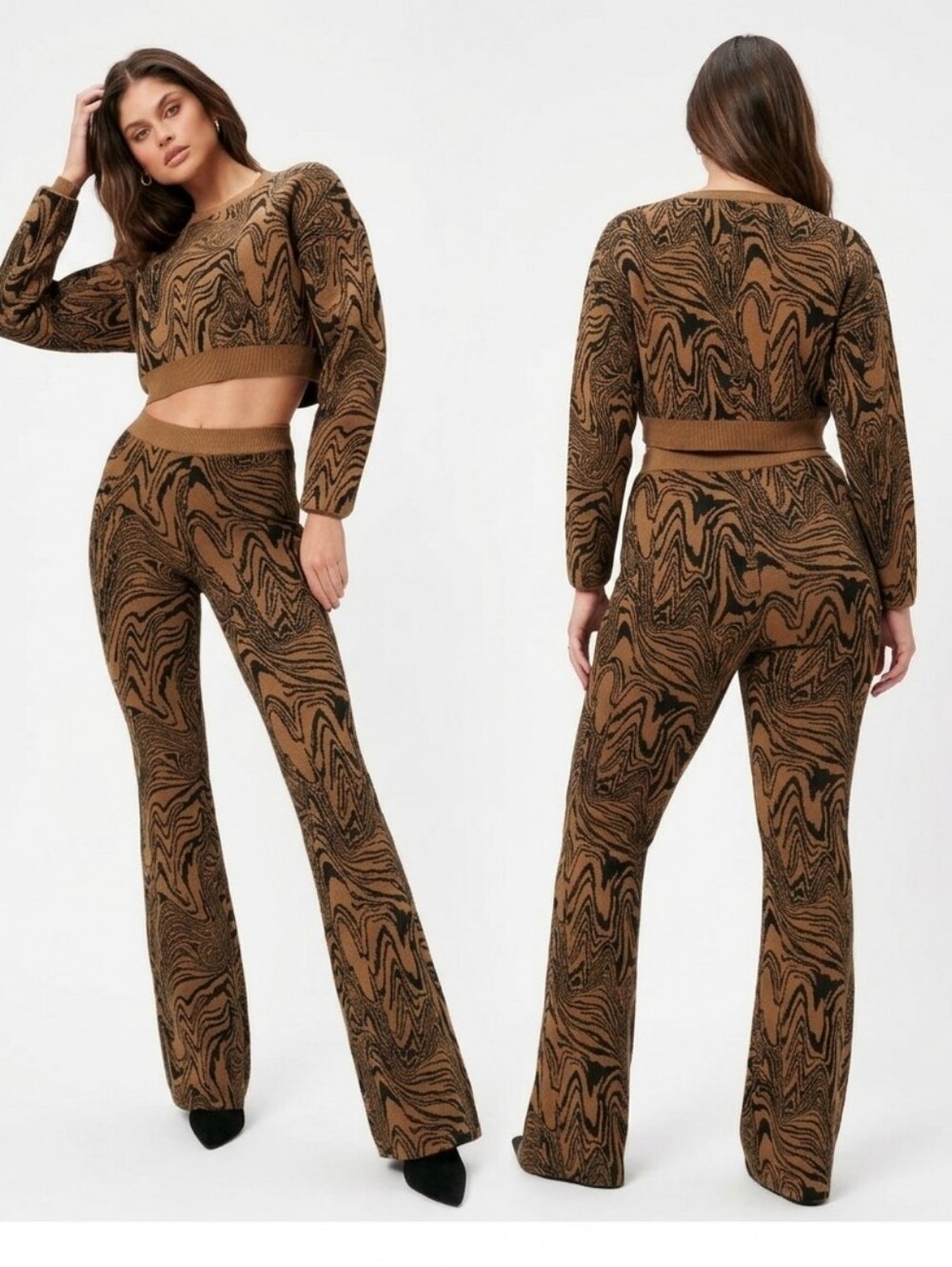 Good American Swirl Intarsia Flare Pant Size 1 in Sepia002